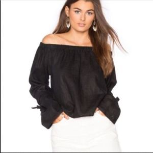 [SIR.] Black Linen “Frida” Off The Shoulders Blouse - Size 0/XS